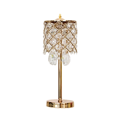 Luxurious Cylinder Night Table Light LED Crystal Nightstand Lamp in Gold for Bedroom
