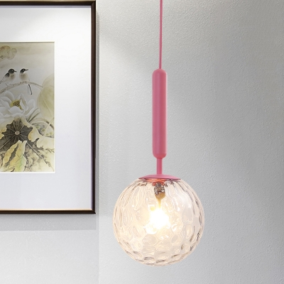 Macaron Ball Wall Hanging Light White/Clear Hammered/Clear Textured Glass Single Bedside Wall Mounted Fixture in Pink
