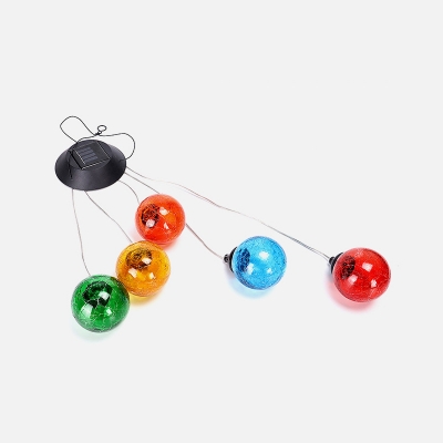Macaron Cluster Crackle Ball Pendant Plastic 2 Packs Outdoor Solar LED Hanging Light Kit in Red-Yellow-Blue-Green