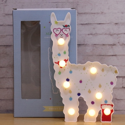 Macaron LED Wall Lamp White Alpaca Wearing Flower/Heart Shaped Glasses Small Nightstand Light with Plastic Shade