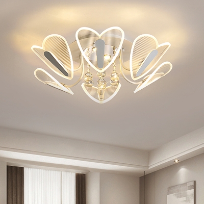Mesh Loving Heart Shape LED Ceiling Light Modernism Clear Draping Crystal Semi Mount Lighting, 25.5