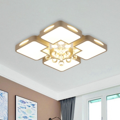 

Minimalistic Square Cutouts Flushmount Acrylic Integrated LED Ceiling Light in White with Crystal Orb Drop, HL626133