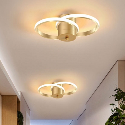 Modern Crossed Halo Ring Ceiling Flush Acrylic Corridor LED Flush Mount Light in Gold