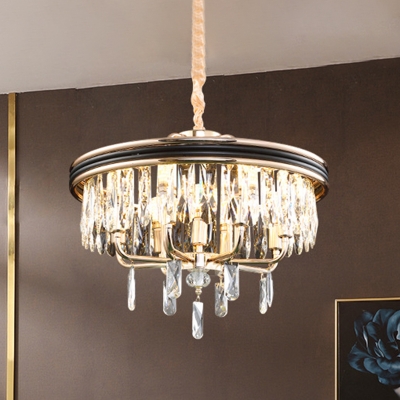 Modern Stylish Drum Chandelier 7 Lights Strip Crystal Hanging Pendant in Black for Living Room