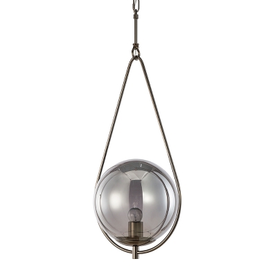 Modern Teardrop Frame Drop Pendant Smoke Grey Ball Glass Single Dining Room Hanging Light Fixture