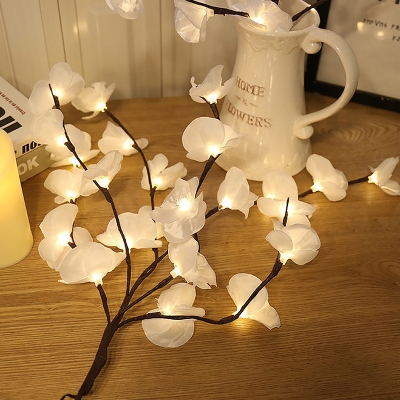 Moth Orchid Branch Plastic Desk Light Art Deco White/Purple and Pink LED Night Table Lamp for Living Room