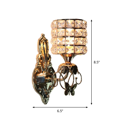 Mug Shaped Beveled Cut Crystal Sconce Traditional 1-Light Living Room Wall Mount Lamp in Gold