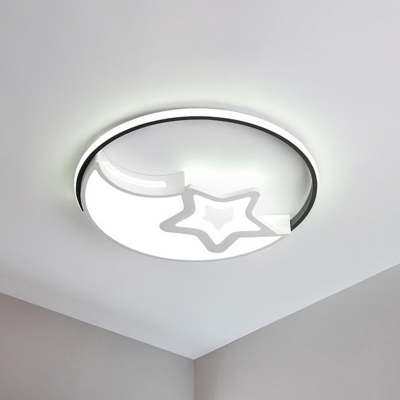 Nordic LED Flush Mount Recessed Lighting White Crescent and Star Thin Ceiling Lamp with Acrylic Shade, Warm/White Light