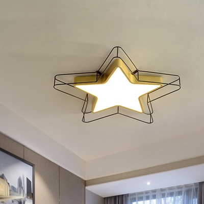 Pentagram LED Flush Mount Light Kids Iron Bedroom Close to Ceiling Lamp with Black/Gold Wire Frame