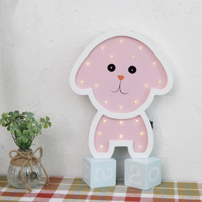 Pink/Blue Puppy Mini LED Night Light Kids Style Handcrafted Wood Battery Powered Wall Mount Lamp