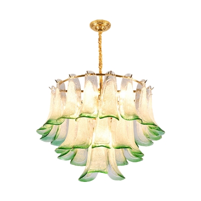 Postmodern 3 Tiers Chandelier 6 Lights Frosted and Green Glass Hanging Pendant for Dining Room