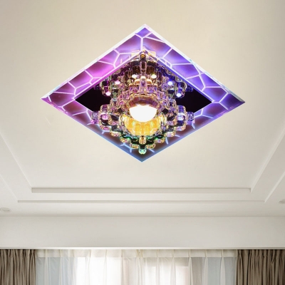 Purple Square Flush Ceiling Light Simple Crystal LED Corridor Flush Mount Lamp in White/Multi Color Light