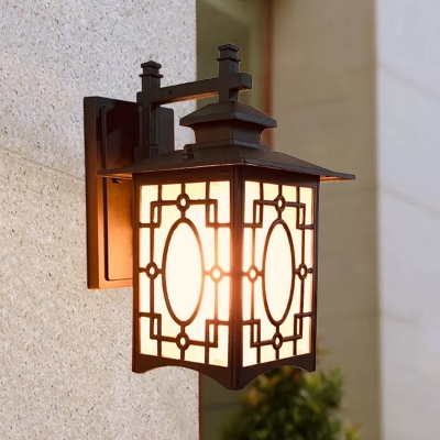 Rectangle Outdoor Wall Mount Lamp Lodge Frosted Glass 1 Head Bronze/Black Wall Sconce Light