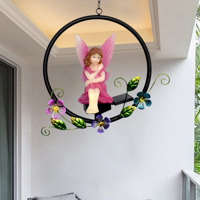 Resin Fairy Solar Powered Hanging Light Modern Single Pink LED Pendant Lighting for Outdoor