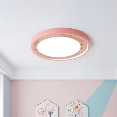 Ripping LED Ceiling Lighting Macaron Iron Bedroom LED Flush Mount Lamp in Green/Pink/White-Wood