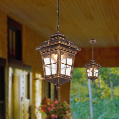 Ripple Glass Bronze Ceiling Pendant Lantern 1 Light Rural Suspension Lighting for Balcony