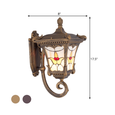 Rustic Lantern Wall Sconce Lamp 1 Bulb Frosted Glass Wall Mounted Light Fixture in Bronze/Rust Red