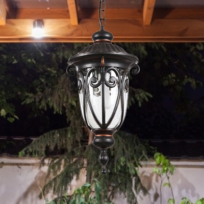 Seeded Glass Urn Ceiling Light Lodge 1 Bulb Outdoor Down Lighting Pendant in Black