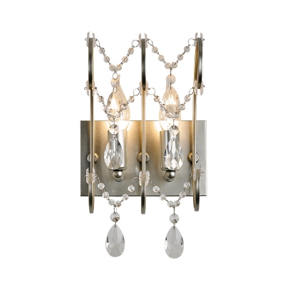 Silver 2 Lights Wall Lighting Contemporary Crystal Bare Bulb Sconce Light Fixture