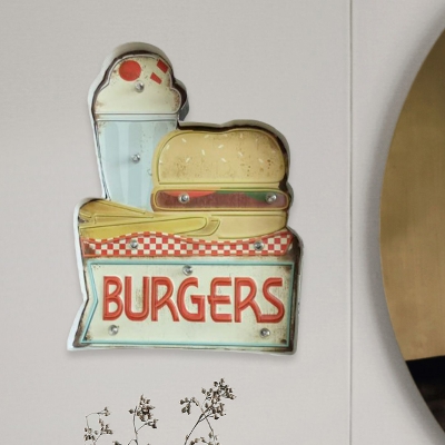 Soda Drink/Ice Cream-Burger Signs Sconce Country Iron Cafe Shop Mini Wall Night Light in Blue-Yellow/White