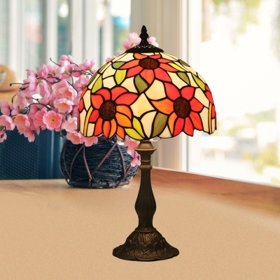 Sunflower Patterned Desk Light Tiffany Style Stained Glass 1 Head Bronze Table Lighting with Domed Shade