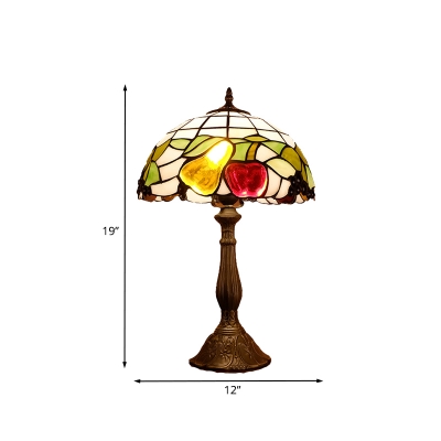 Victorian Fruit Table Lamp 1-Head Stained Art Glass Nightstand Lighting in Bronze with Dome Shade