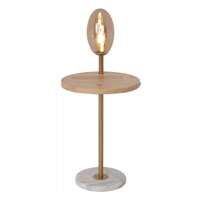 White/Cognac Glass Egg Shape Floor Lamp Nordic Single Bulb Standing Light with Wood Table and USB Port
