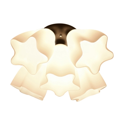 White Glass Ruffle Semi Flush Mount Minimalist 3/5-Light Close to Ceiling Lighting Fixture