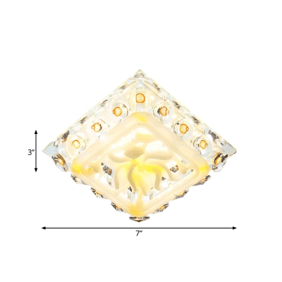Yellow LED Ceiling Flush Modern Crystal Square Flush Light with Flower Design in Warm/White Light