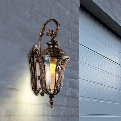 1 Head Clear Glass Sconce Lamp Classic Style Clear Glass Bronze Urn Shade Outdoor Wall Mount Light