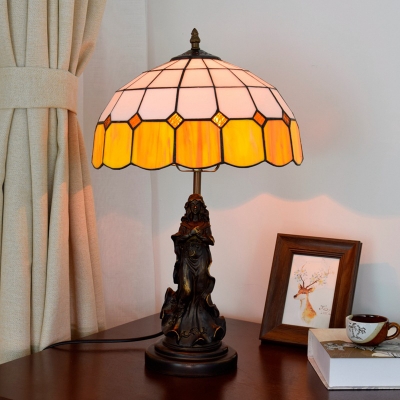 1 Light Table Light Tiffany Style Grid Patterned Orange and White Glass Nightstand Lamp with Goddess Design
