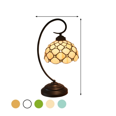 1 Light Table Lighting Mediterranean Jeweled Yellow/Blue/Green Glass Night Lamp with Swooping Arm