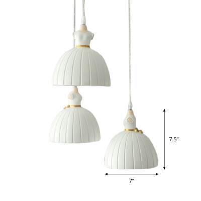 3-Light Bedroom Cluster Pendant Kids White Ceiling Hang Fixture with Dress Resin Shade