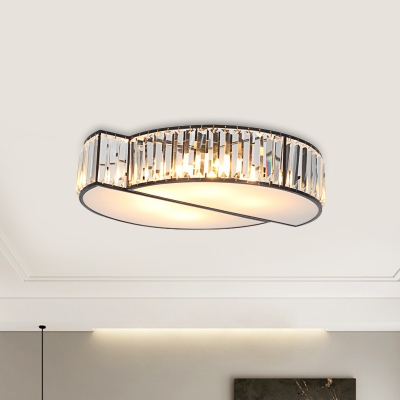 6 Lights Split Circle Flushmount Lamp Modern Black Prismatic Crystal Ceiling Light Fixture
