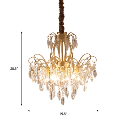 7-Light Ceiling Chandelier Antique Rain Beveled Crystal Pendant Lighting Fixture in Gold