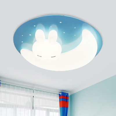 Acrylic Moon/Rabbit Flush Mount Lamp Cartoon Blue/Pink LED Ceiling Light Fixture for Kids Bedroom