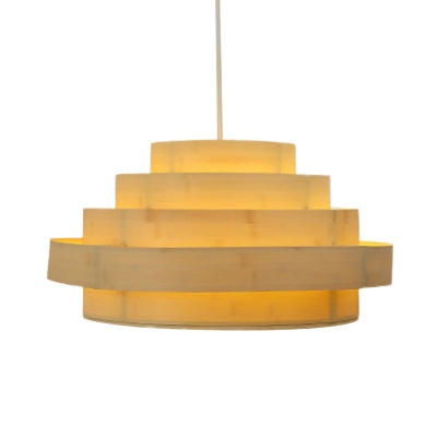 Beige 5-Tier Ring Hanging Light Kit Asian 1 Light Bamboo Panel Ceiling Suspension Lamp