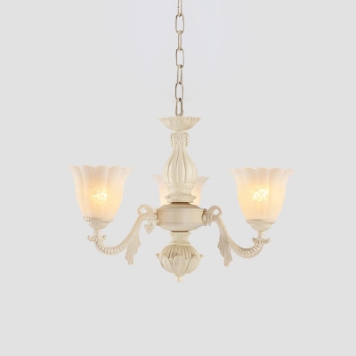 Beige Bloom Ceiling Chandelier Classic Milky Glass 3/5/8 Lights Dining Room Pendant Lamp