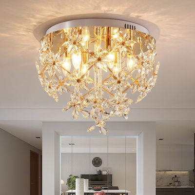Blossom Crystal Flush Mount Minimalist 6 Heads Dining Room Flush Light Fixture in Gold