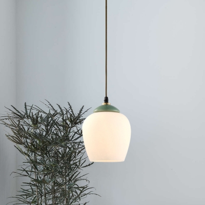 Brass 1 Light Hanging Pendant Traditional White Glass Elongated Dome/Flared Suspension Lighting