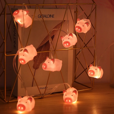 

Cartoon Piggy Plastic LED String Lights 30 Heads 9.8ft String Pendant Lamp in Pink for Birthday Party, HL627047