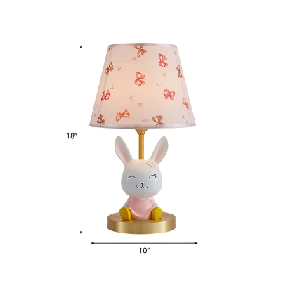 Cartoon Rabbit Resin Night Light Single Head Table Lamp in Pink and White with Fabric Shade