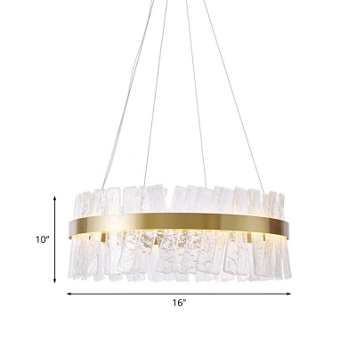 Circular Clear Glass Chandelier Luxurious Dining Room LED Ceiling Hang Fixture in Gold