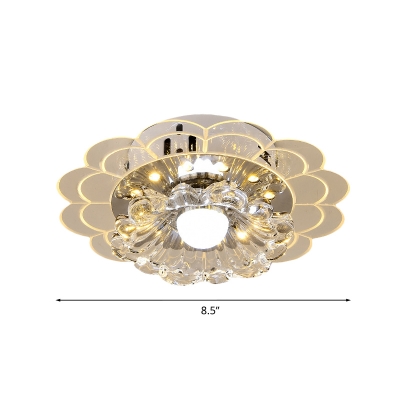 Contemporary Flower/Round Ceiling Light Clear Crystal LED Flush Mount Lighting Fixture for Hallway