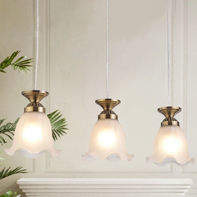 Countryside Flower Cluster Pendant 3 Heads Frosted Glass Suspension Lighting Fixture in Bronze/Copper