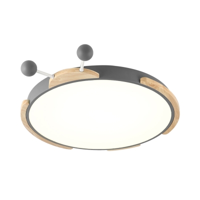 Crab Ultrathin Flush Mount Lamp Macaron Iron Kids Bedroom LED Ceiling Fixture in Green/Grey and Wood, Warm/White Light