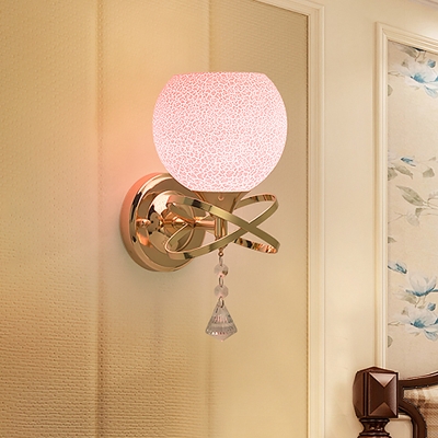 Crackle Glass Pink Wall Lighting Fixture Dome Shape Single Modern Wall Sconce Light