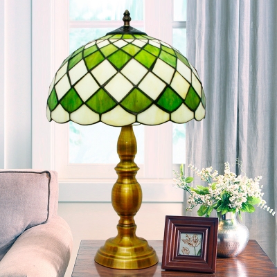 Crisscrossed Dome Shape Night Lamp 1 Head Green-White Glass Baroque Table Lighting