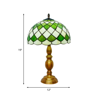 Crisscrossed Dome Shape Night Lamp 1 Head Green-White Glass Baroque Table Lighting
