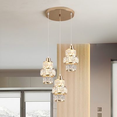 Crystal 3-Tier Round Hanging Light Kit Minimal 3 Lights Gold Cluster Pendant for Dining Room